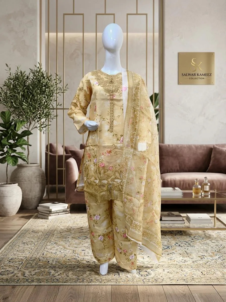 Pakistani Embroidered Khaddar Suit with Dupatta