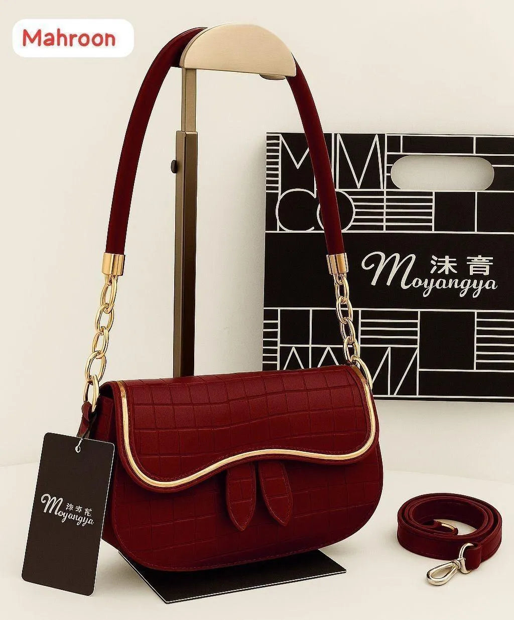 Mahroon Women's Leather Plain Shoulder Bag