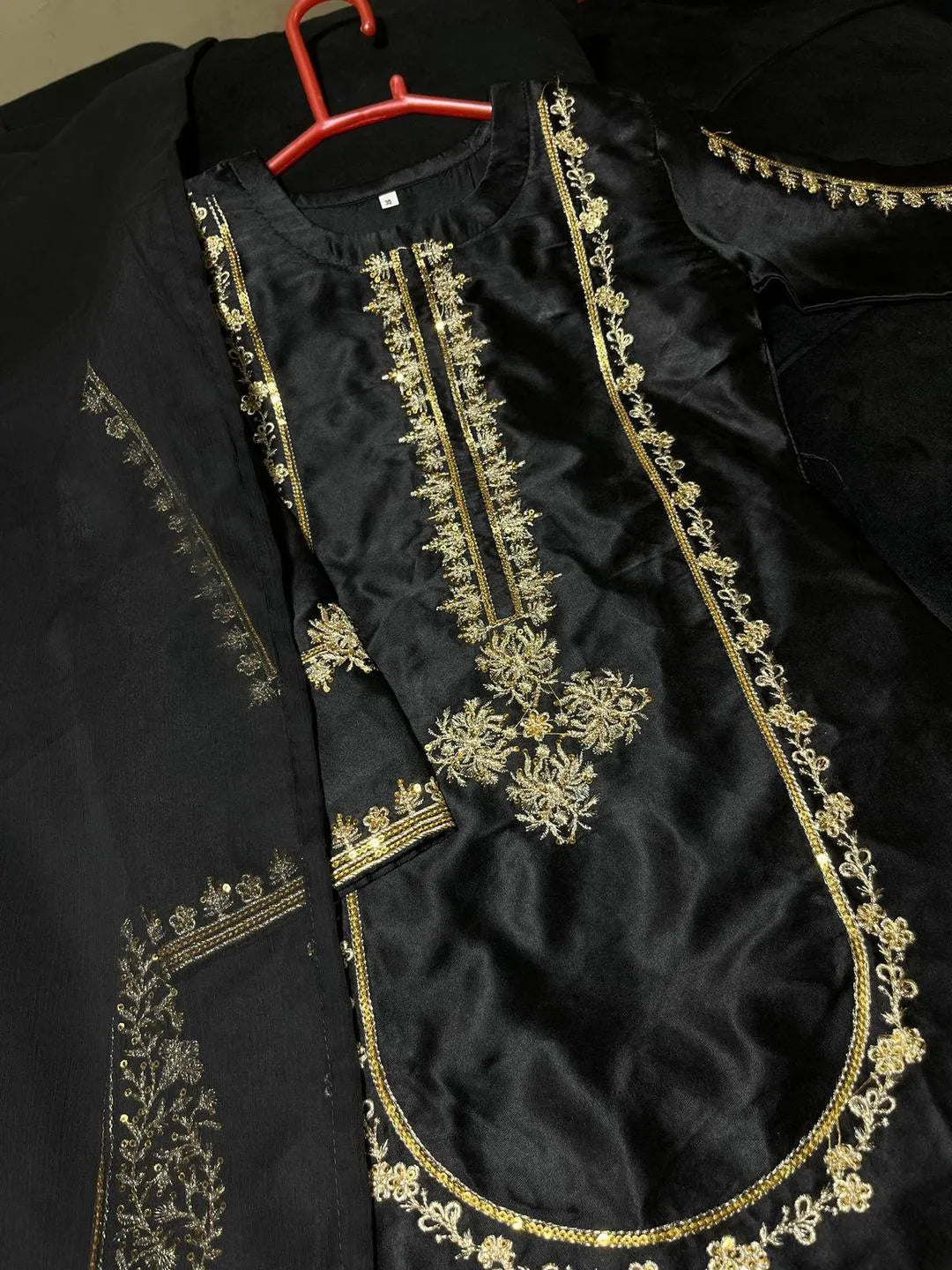 Black Shamoz Silk Embroidered Kurta Shalwar Set for Girls 5-10 Years
