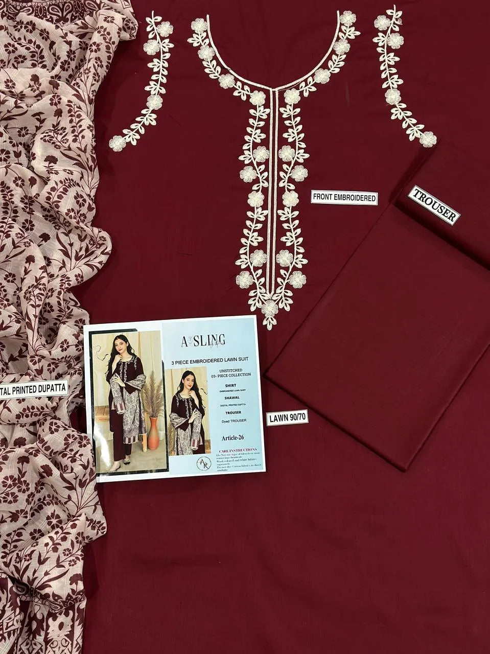 Women Embroidered Maroon Kurta with Floral Shawl