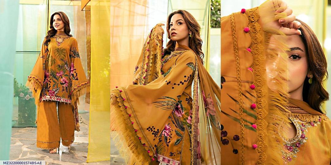 Golden Printed Lawn Suit for Pakistani Women