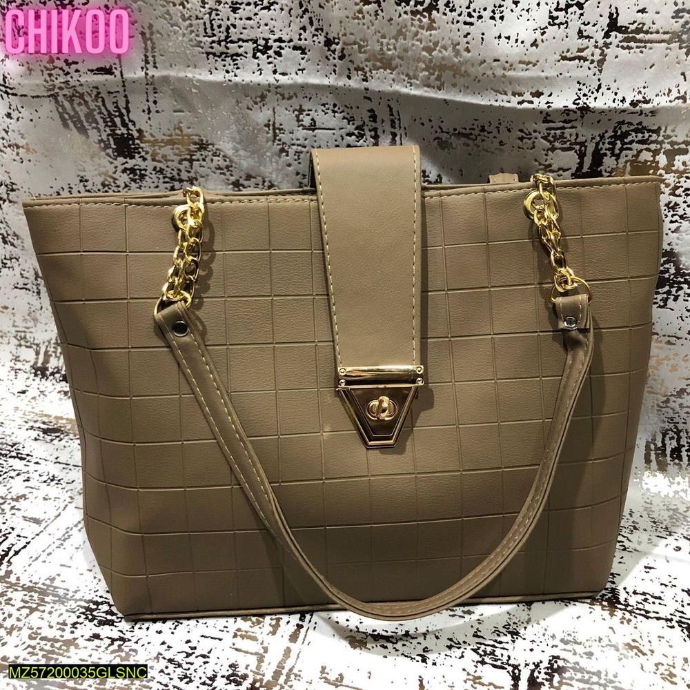 Women's Textured PU Leather Shoulder Bag Gold Chain