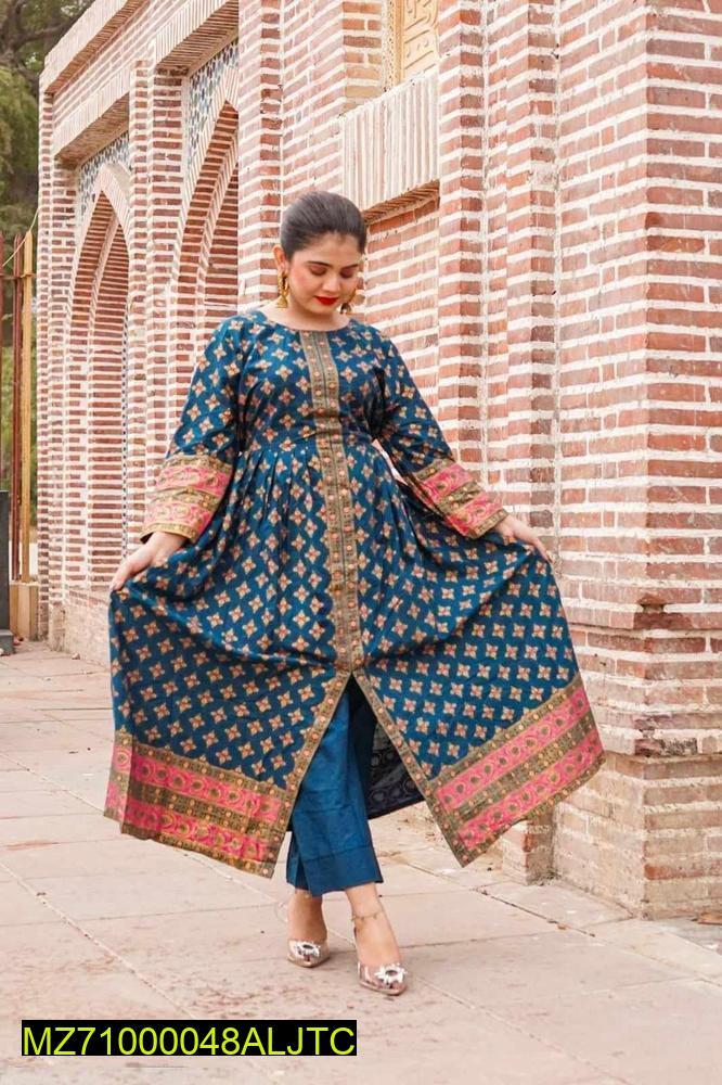 Blue Printed Katan Silk Maxi Set Party Wear