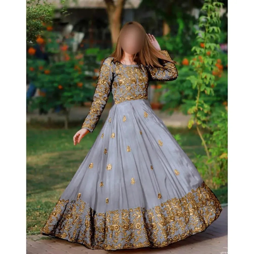 Grey Shamoz Silk Embroidered Maxi for Eid Wedding Party
