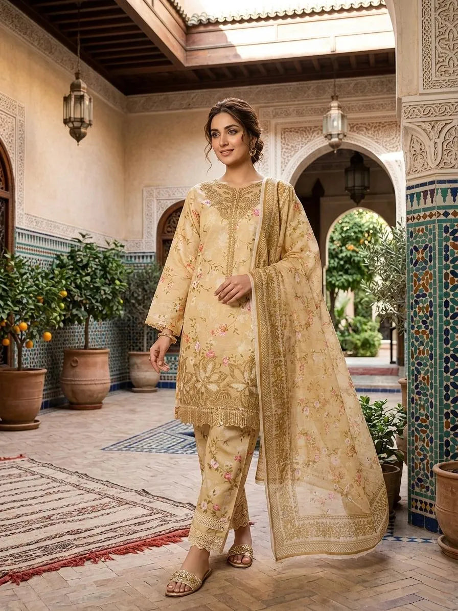 Pakistani Embroidered Khaddar Suit with Dupatta