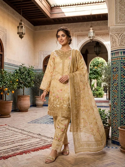Pakistani Embroidered Khaddar Suit with Dupatta