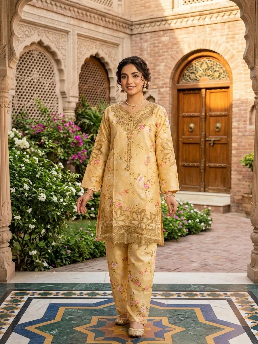 Pakistani Embroidered Khaddar Suit with Dupatta