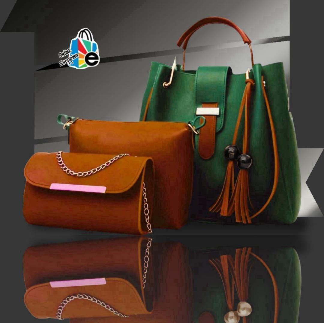 3-Piece Rexine Handbag Set Maroon Black Tassel