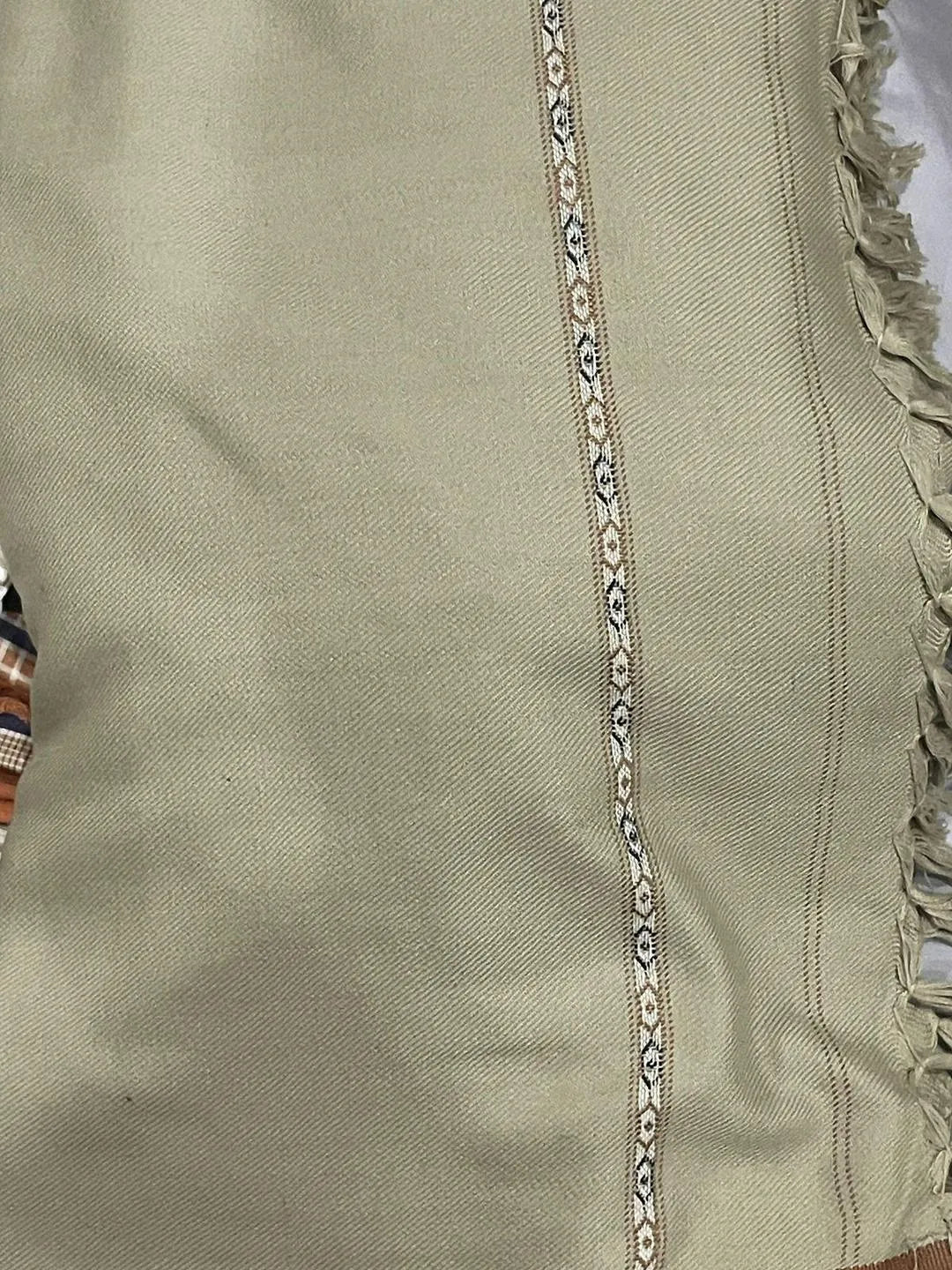 Men's Wool Shawl Green Fringed Warm Pakistan