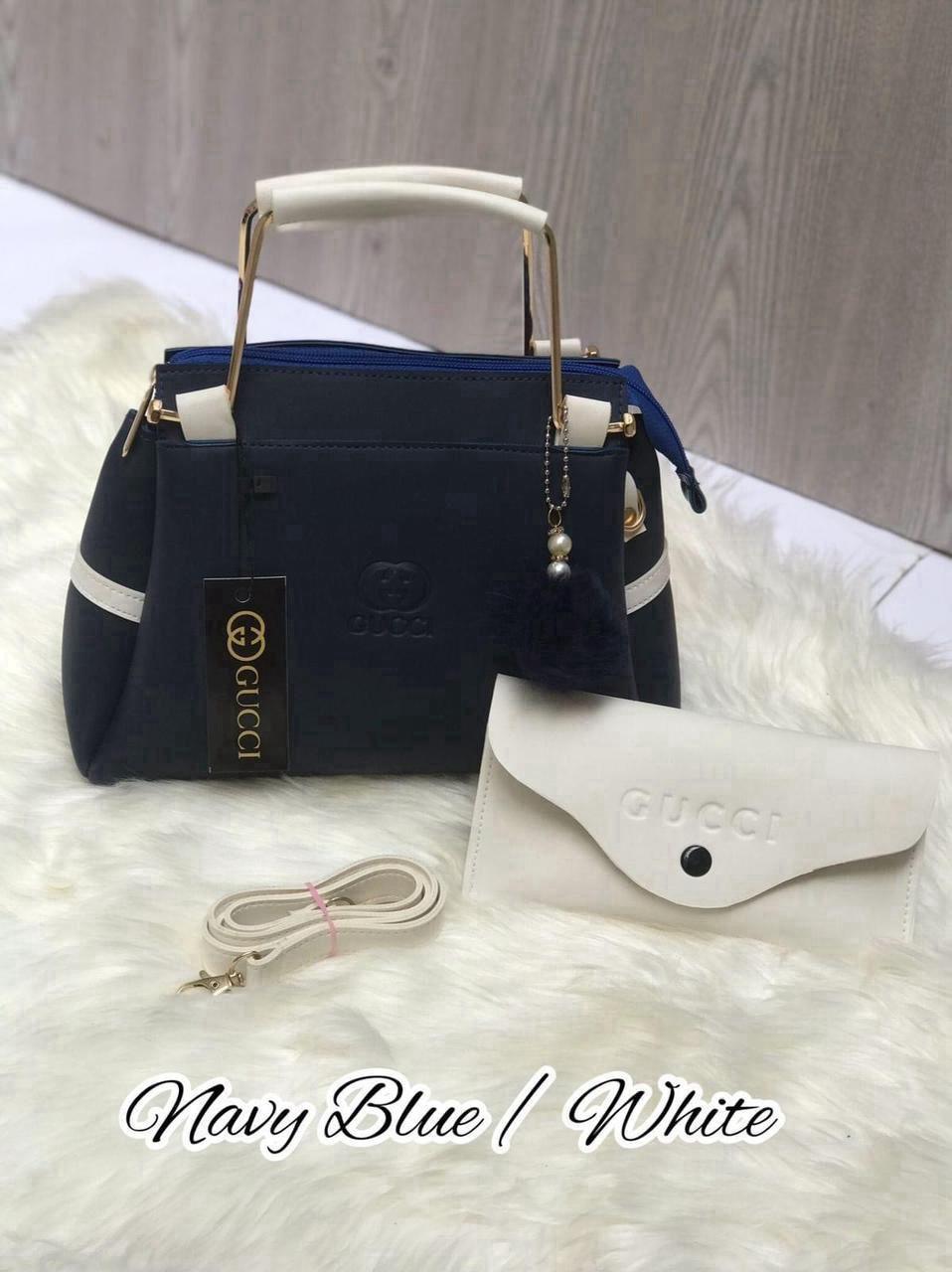 Girls Black White Rexine Handbag Set with Pouch