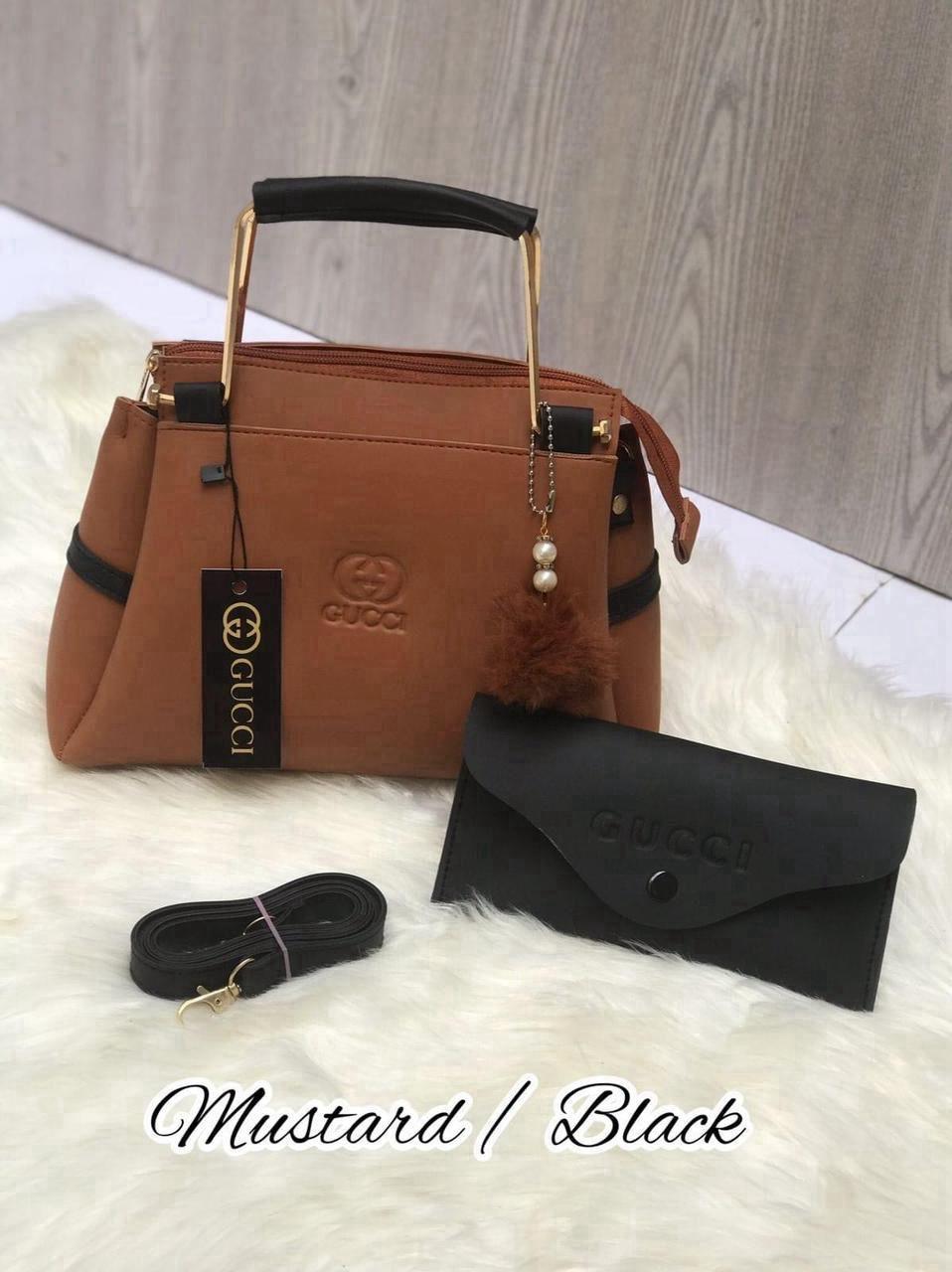 Girls Black White Rexine Handbag Set with Pouch