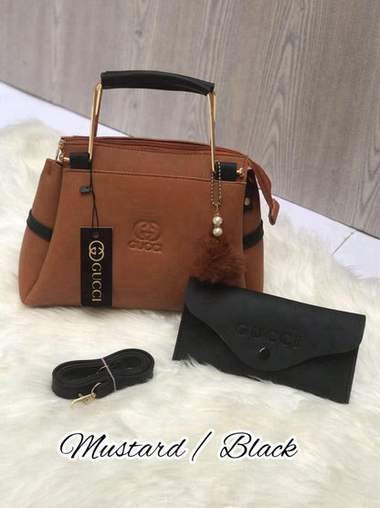 Girls Black White Rexine Handbag Set with Pouch