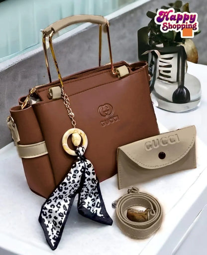 Navy Blue & Mustard Yellow Gucci Style Handbag Set with Leopard Scarf