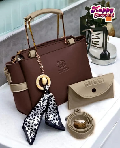 Navy Blue & Mustard Yellow Gucci Style Handbag Set with Leopard Scarf