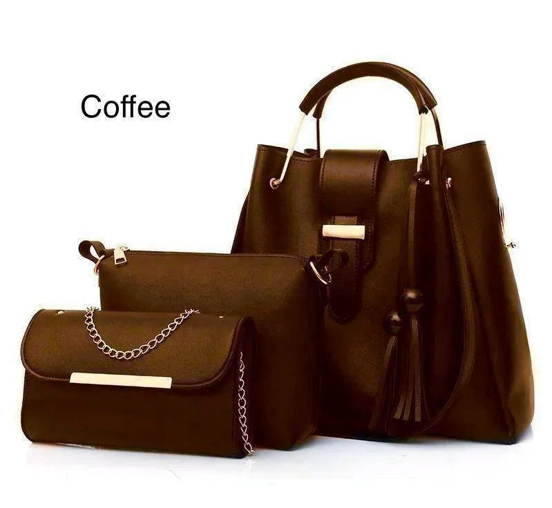 Blue Rexine Handbag Set 3-Piece Office School Wedding