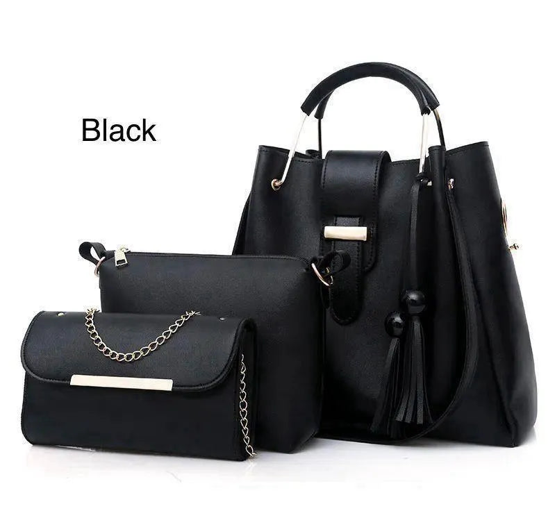 Blue Rexine Handbag Set 3-Piece Office School Wedding