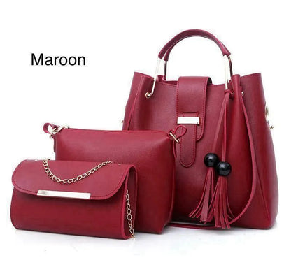 Blue Rexine Handbag Set 3-Piece Office School Wedding