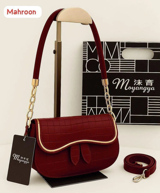 Mahroon Women's Leather Plain Shoulder Bag