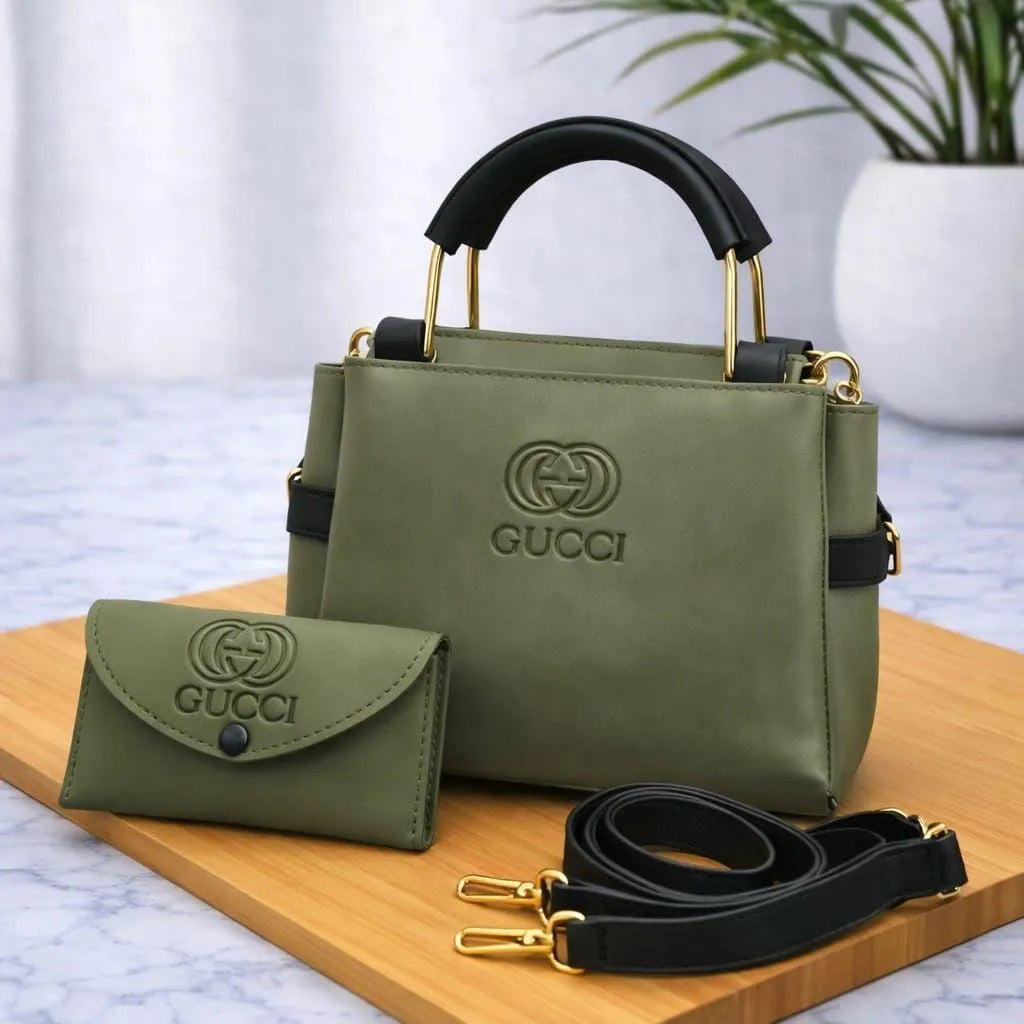 Green Leather Handbag Set for Women