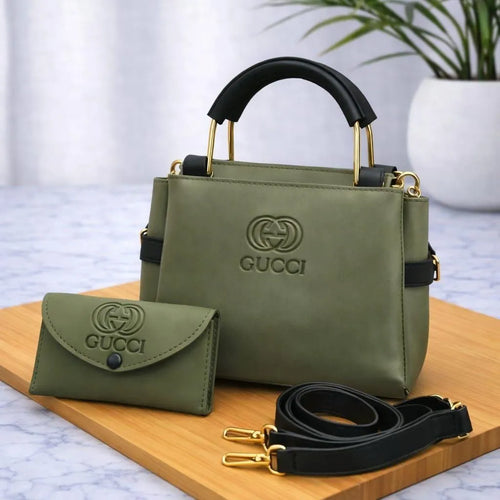 Green Leather Handbag Set for Women