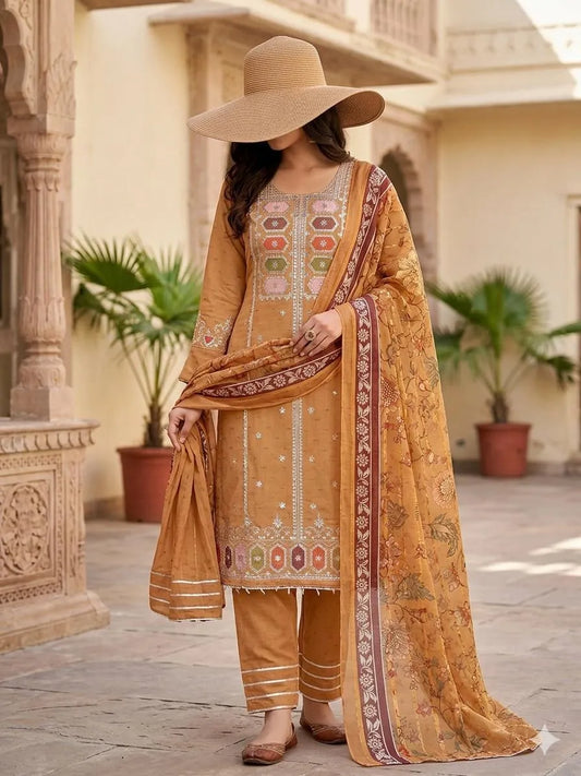 Elegant 3-Piece Eid Shirt with Embroidered Floral Dupatta