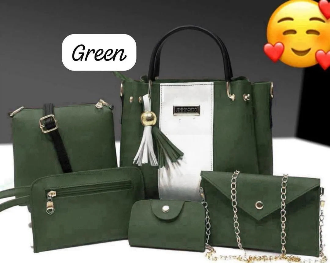 Green 5-Piece Leather Handbag Set for Women