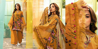 Golden Printed Lawn Suit for Pakistani Women