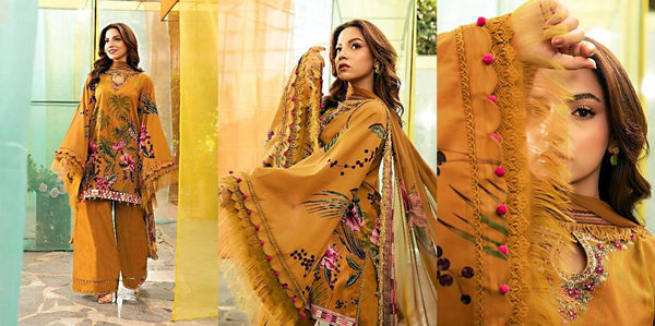 Golden Printed Lawn Suit for Pakistani Women