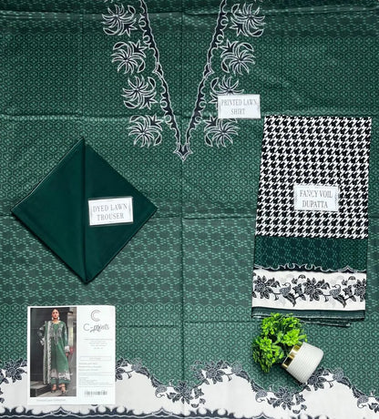 Green Printed Lawn 3Pcs Women Suit Set