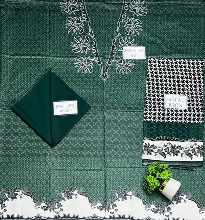 Green Printed Lawn 3Pcs Women Suit Set