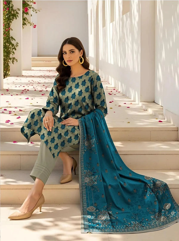 Teal Embroidered Pakistani Traditional 3-Piece Set