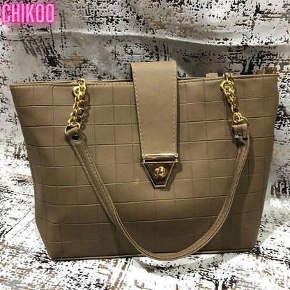 Women's Textured PU Leather Shoulder Bag Gold Chain