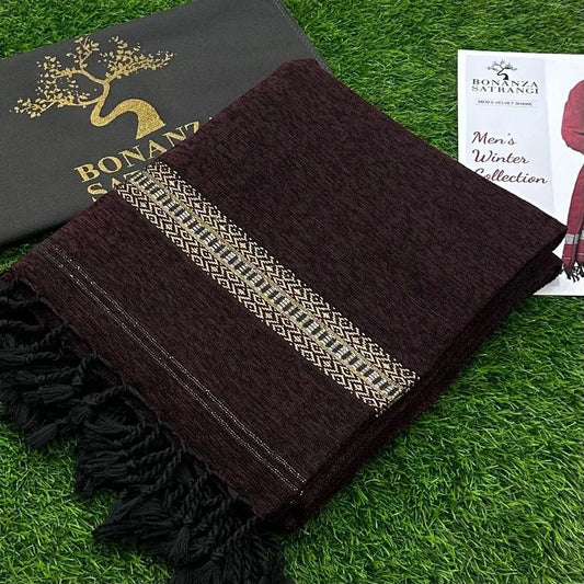 Men's Velvet Shawl Maroon 3 Yard Semi Formal
