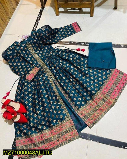 Blue Printed Katan Silk Maxi Set Party Wear