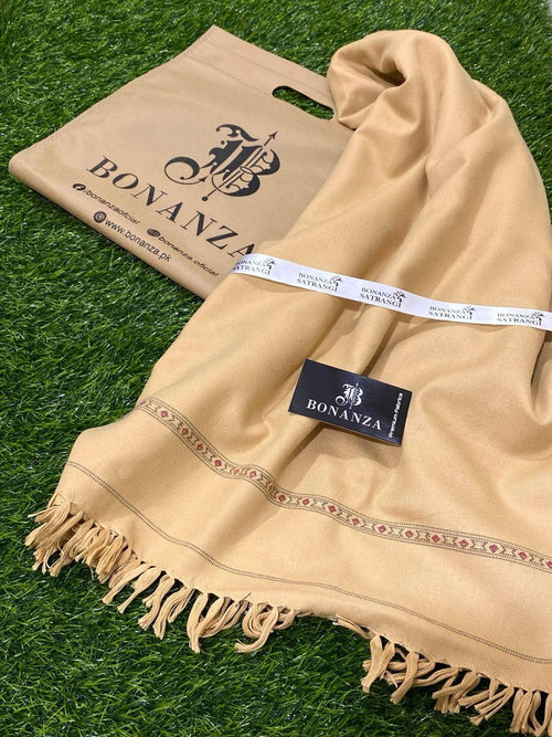 Men's Wool Shawl Brown Fringed Winter Warm Pakistan