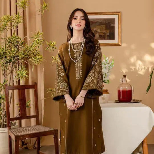 Brown Lawn 2-Piece Unstitched Suit for Women