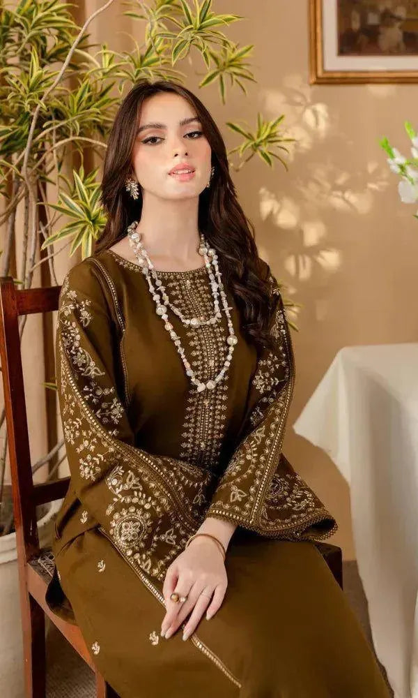 Brown Lawn 2-Piece Unstitched Suit for Women