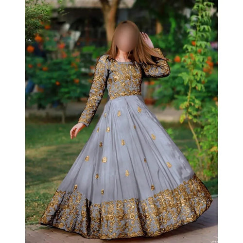 Grey Shamoz Silk Embroidered Maxi for Eid Wedding Party