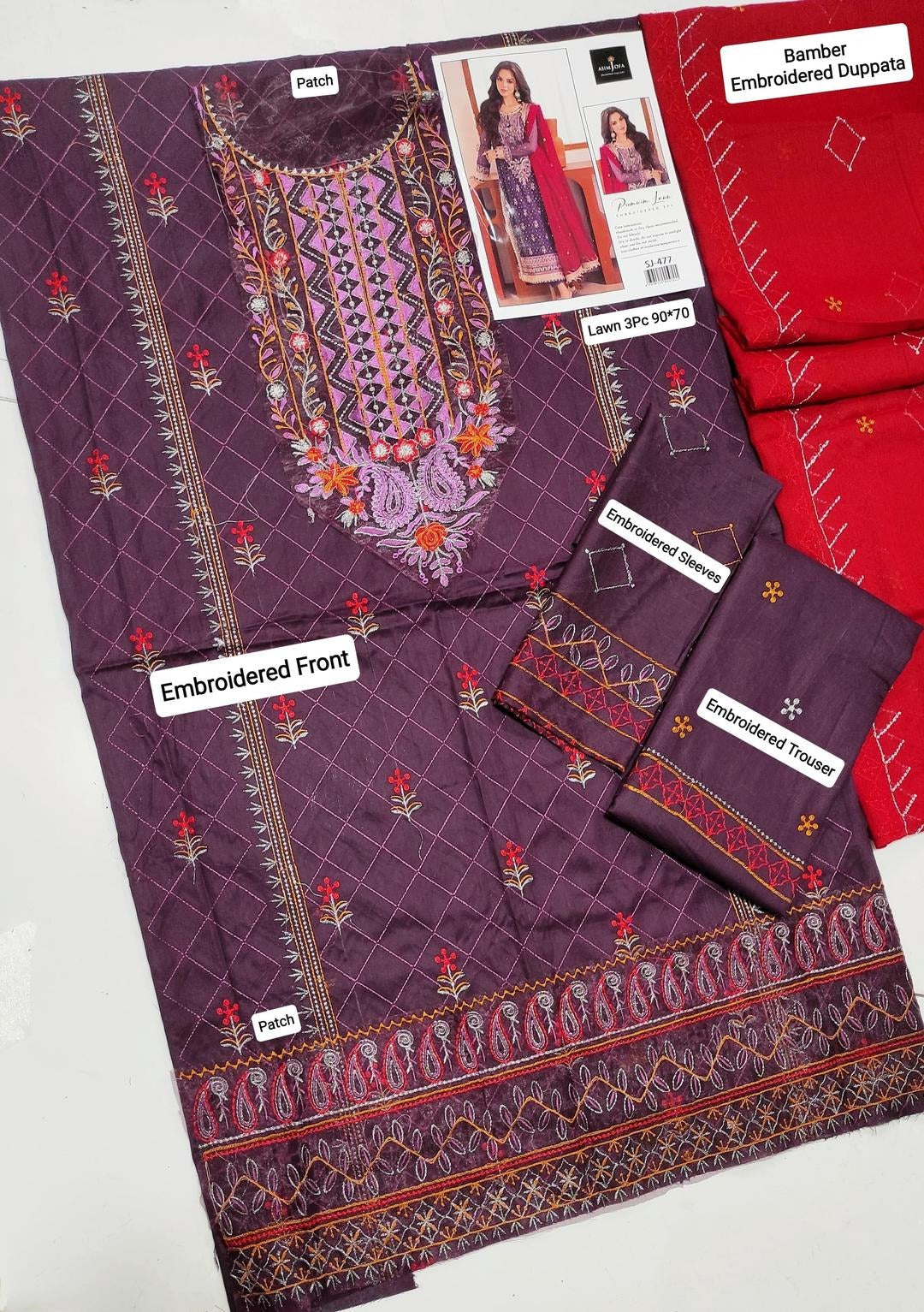 Purple Gold Embroidered 3-Piece Lawn Suit for Eid