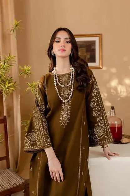 Brown Lawn 2-Piece Unstitched Suit for Women
