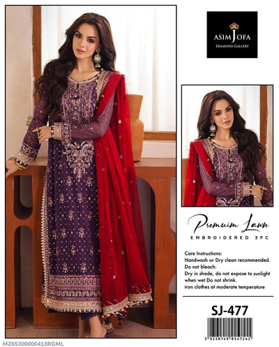 Purple Gold Embroidered 3-Piece Lawn Suit for Eid