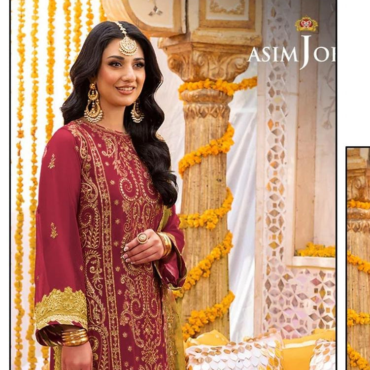 Maroon Embroidered 3-Piece Lawn Suit for Bakra Eid