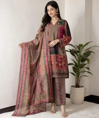 Doria Lawn Embroidered Suit Brown Pink 21