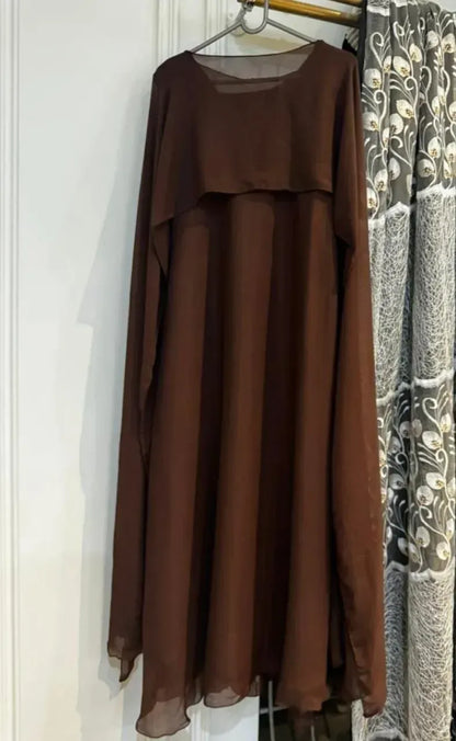Brown Chiffon Maxi Dress with Dupatta Set